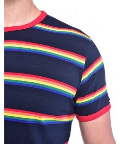 Run And Fly Retro Rainbow Block 70's T-Shirt Navy Blue