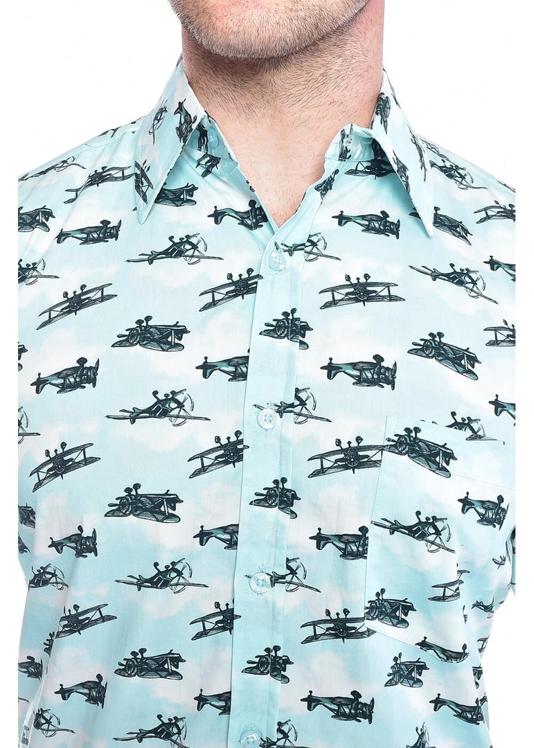 Run And Fly Run & Fly Mens Aeroplanes Shirt Blue New In