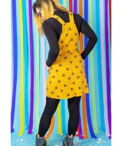 Run And Fly Run & Fly Bees Knees Twill 60's Pinafore Dress Gold New In