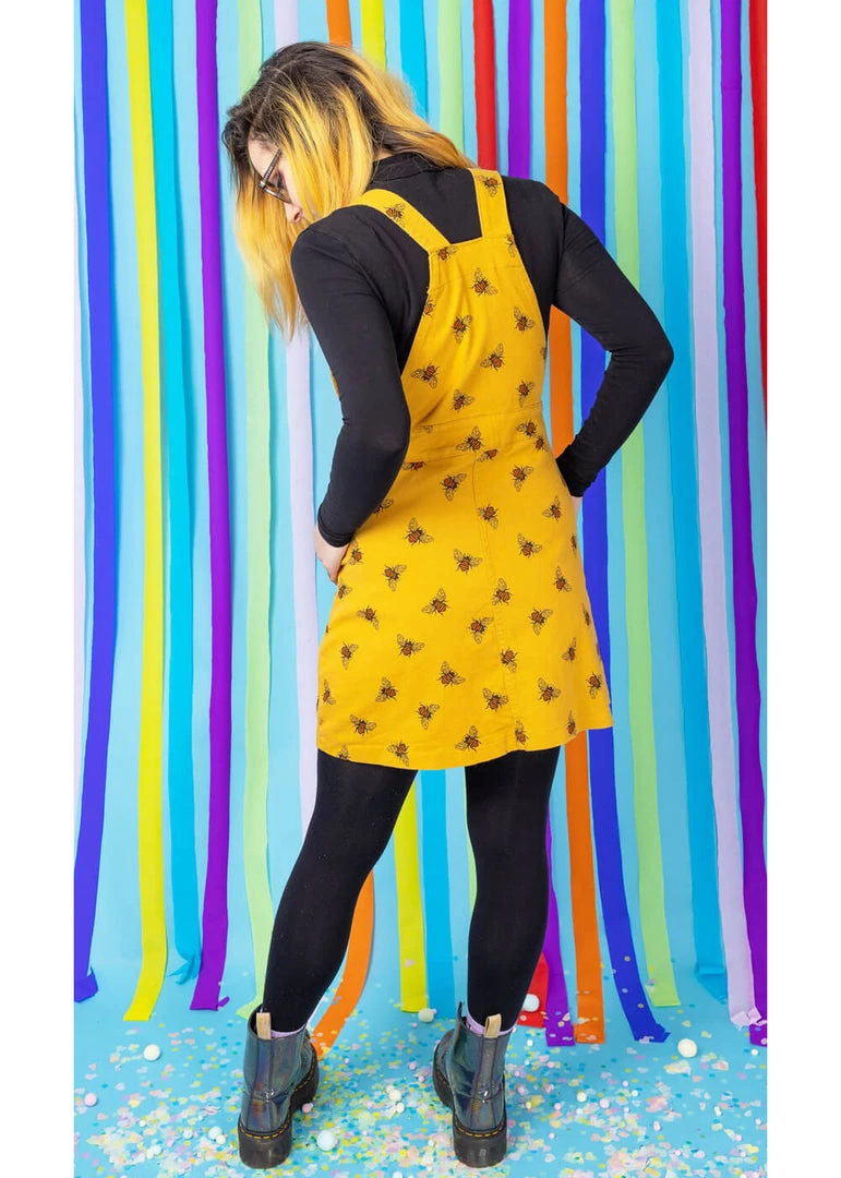 Run And Fly Run & Fly Bees Knees Twill 60's Pinafore Dress Gold New In