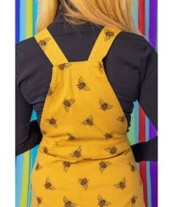 Run And Fly Run & Fly Bees Knees Twill 60's Pinafore Dress Gold New In