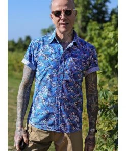 Run And Fly Run & Fly Mens Japanese Wave Shirt Blue New In