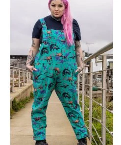 Run And Fly Run & Fly Adventure Dinosaur Twill 70's Dungarees Jade