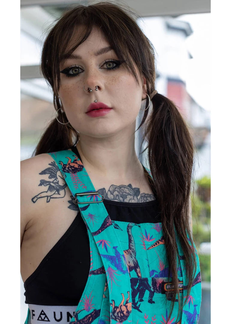 Run And Fly Run & Fly Adventure Dinosaur Twill 70's Dungarees Jade