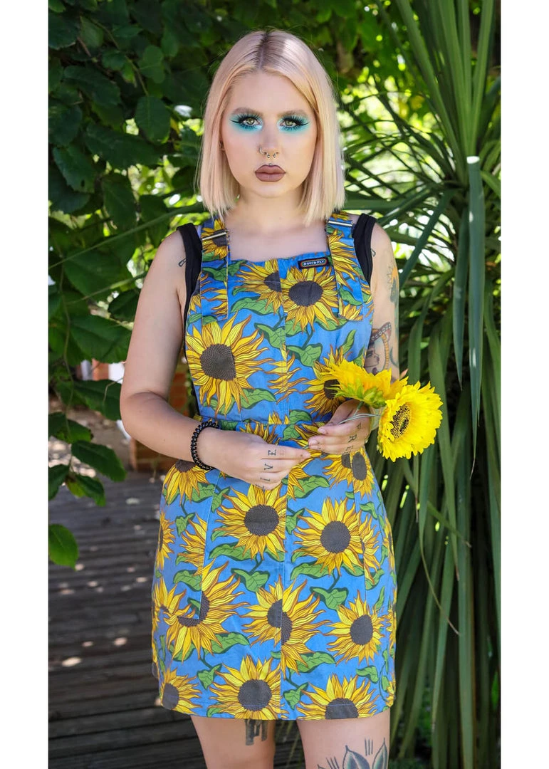 Run And Fly Sunflowers Pinafore 60's Dress New In