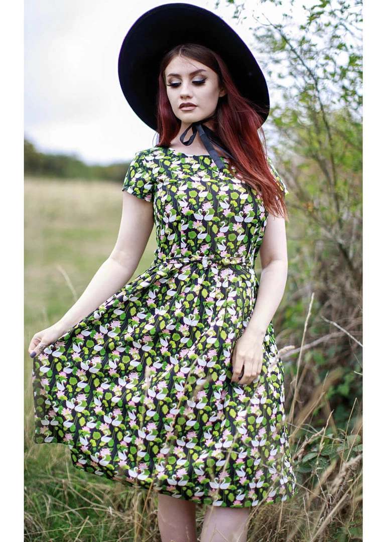 New In Run And Fly Swan Love 50's Dress Black