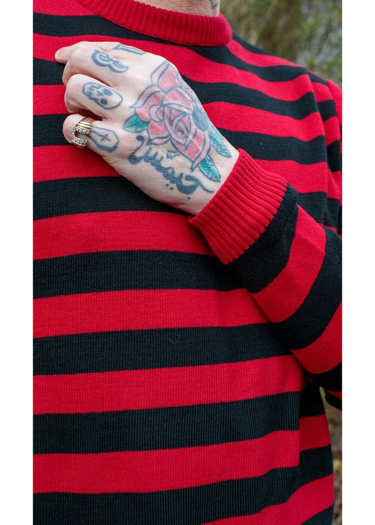 New In Run And Fly Retro Striped 70's Jumper Black Red