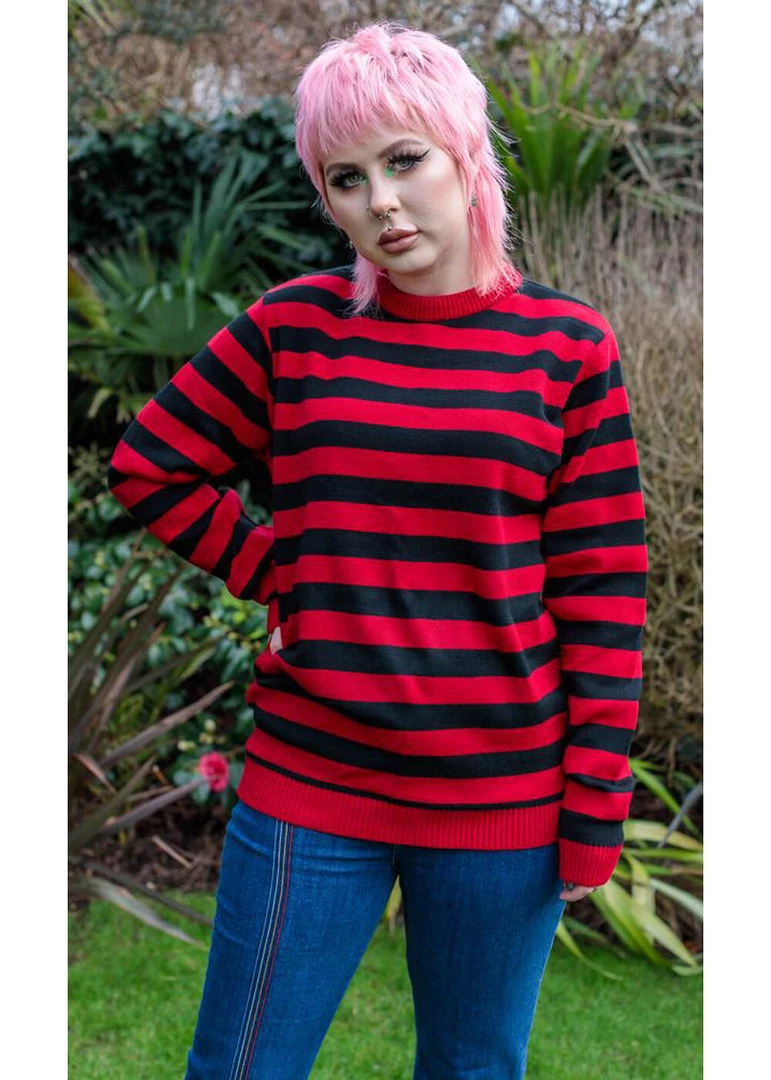 New In Run And Fly Retro Striped 70's Jumper Black Red