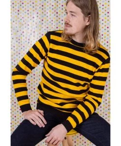 Run And Fly Run & Fly Retro Striped 70's Jumper Yellow Black New In