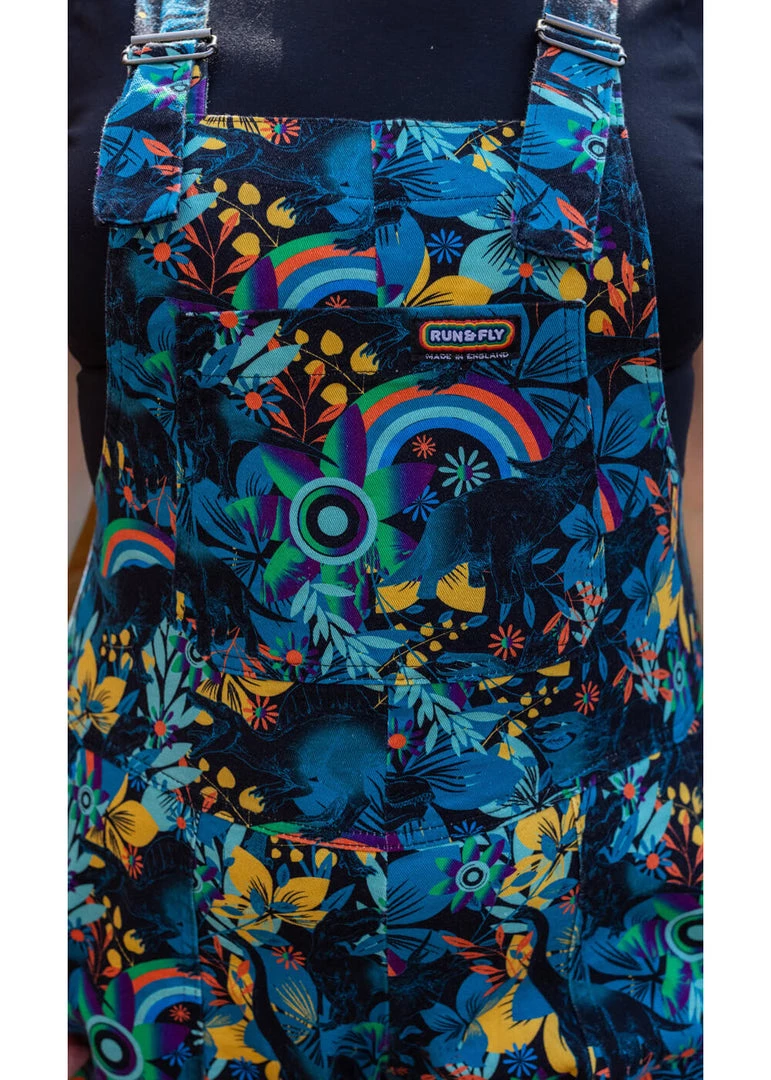 New In Run And Fly Dinosaur Rainbow 60's Dungarees Black