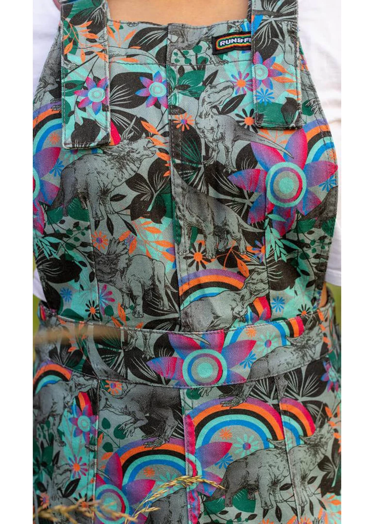 New In Run And Fly Dinosaur Rainbow 60's Dungarees Grey
