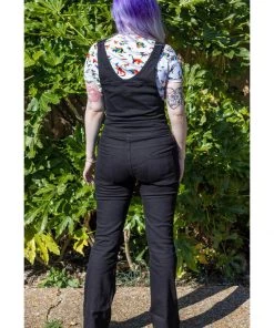 Run And Fly 70's Flared Dungarees Black