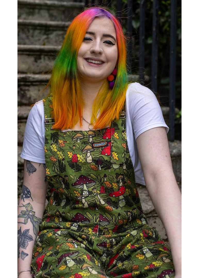Run And Fly Run & Fly Katie Abey Mushroom Dungarees Green New In