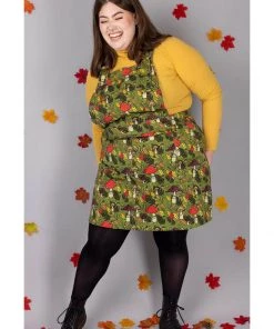Run And Fly Run & Fly Katie Abey Mushroom Pinafore 60's Dress Green New In