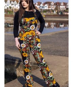 Run And Fly New In Run & Fly 70's Floral Flares Dungarees Brown