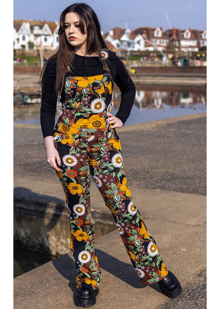 Run And Fly New In Run & Fly 70's Floral Flares Dungarees Brown