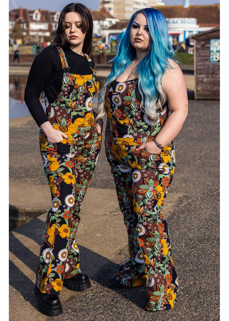 Run And Fly New In Run & Fly 70's Floral Flares Dungarees Brown