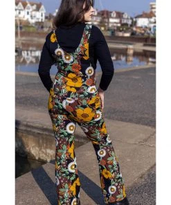 Run And Fly New In Run & Fly 70's Floral Flares Dungarees Brown