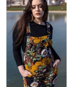 Run And Fly New In Run & Fly 70's Floral Flares Dungarees Brown