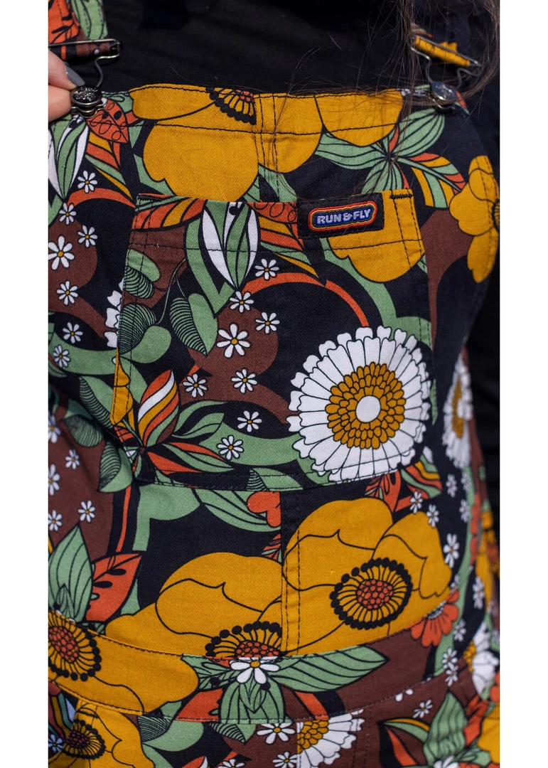 Run And Fly New In Run & Fly 70's Floral Flares Dungarees Brown