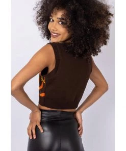 Run And Fly Run & Fly Honeycomb Bee Cropped Knitted 70's Tank Top Black New In