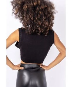 Run And Fly New In Run & Fly Argyle Roses Cropped Knitted 70's Tank Top Black