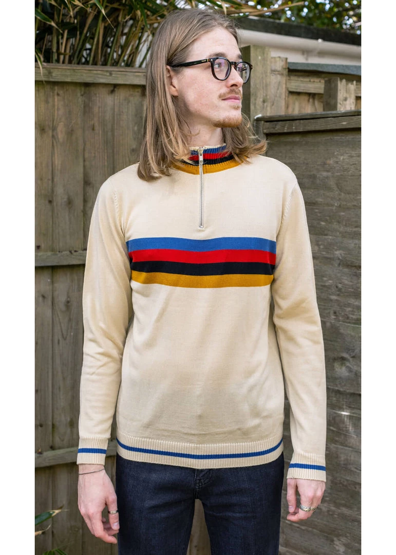 Run And Fly New In Run & Fly Retro Zip 70's Jumper Cream