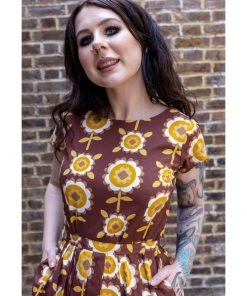 Run And Fly Run & Fly Retro Floral 70's A-Line Dress Brown