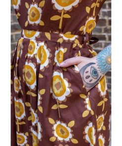 Run And Fly Run & Fly Retro Floral 70's A-Line Dress Brown