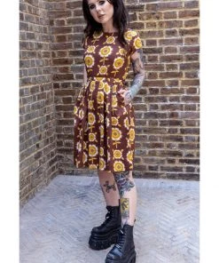 Run And Fly Run & Fly Retro Floral 70's A-Line Dress Brown