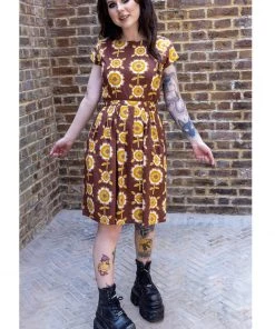 Run And Fly Run & Fly Retro Floral 70's A-Line Dress Brown