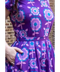 Run And Fly New In Run & Fly Retro Floral 70's A-Line Dress Purple