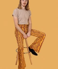 Run And Fly Run & Fly Zigzag Flare 70's Trousers Honey Gold New In