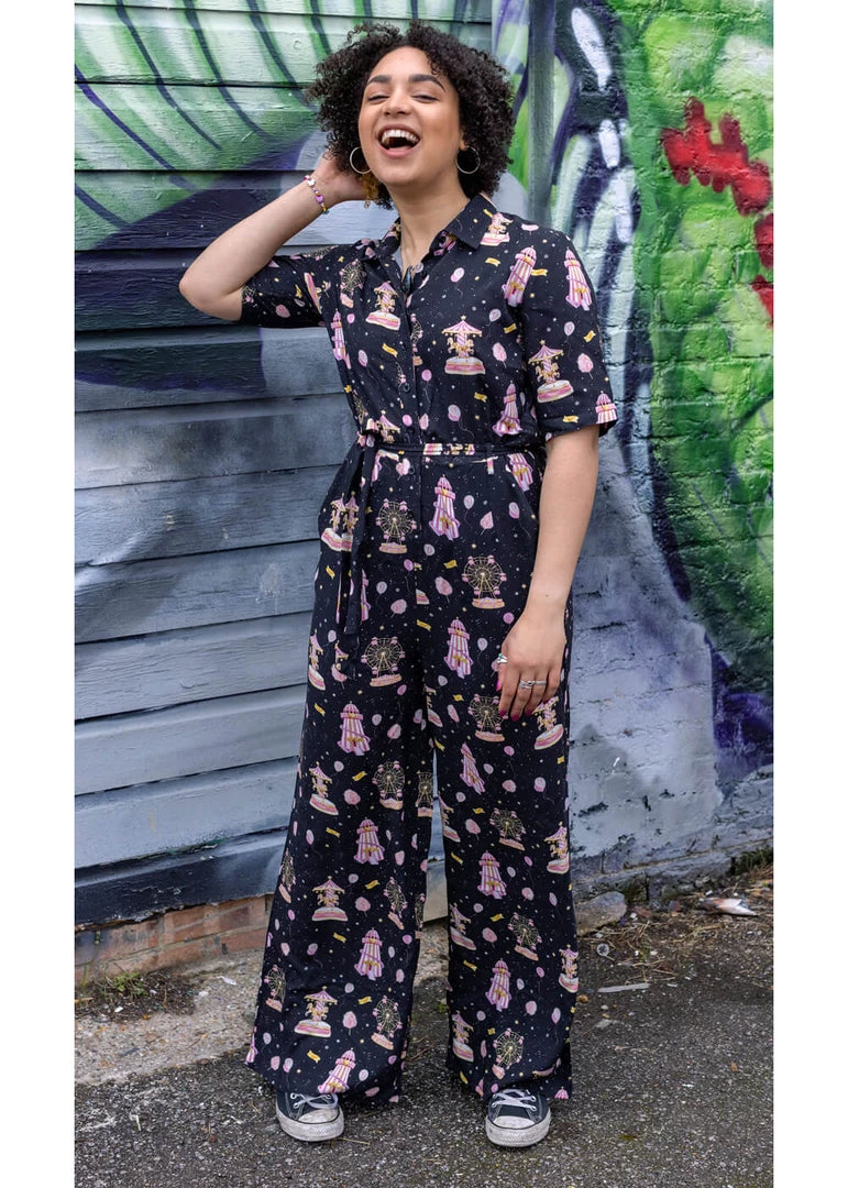 Run And Fly Run & Fly Day At The Fairground Carousel Jumpsuit Black New In