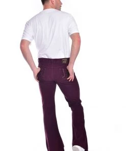 Run And Fly Run & Fly Mens Corduroy 70's Flare Trousers Burgundy New In