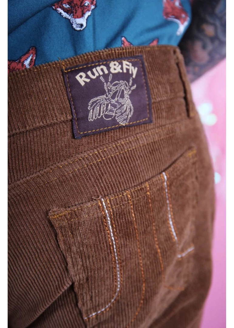 Run And Fly New In Run & Fly Mens Tobacco Corduroy 70's Flared Trousers Brown