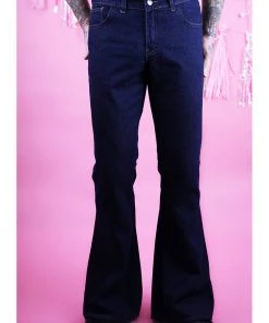 Run And Fly New In Run & Fly Mens Indigo Denim 70's Flared Trousers Blue