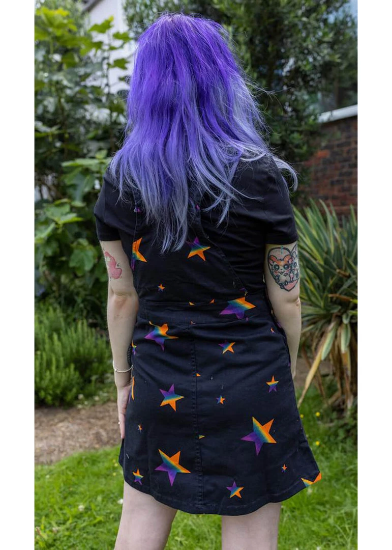 Run And Fly Spectrum Star 60's Pinafore Dress Black New In