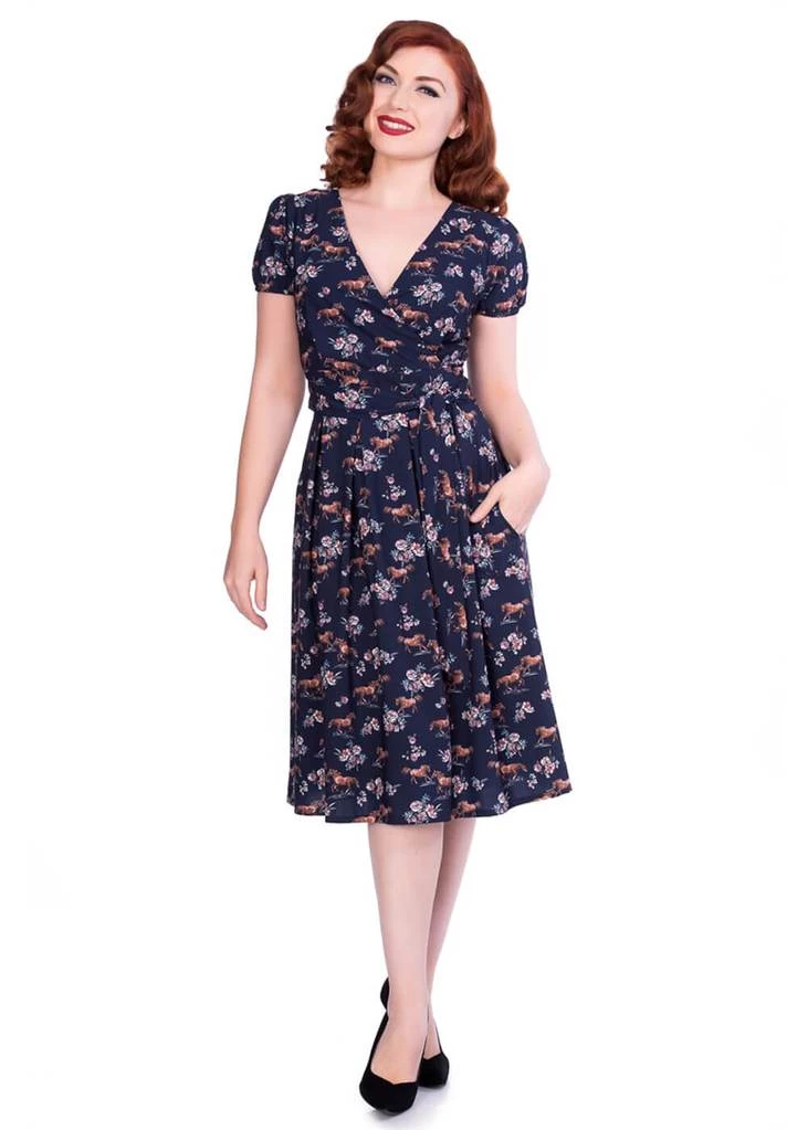 Sheen Wild Horses 40's Dress Navy New In
