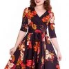 Sheen Saloni Floral 50's Swing Dress Burgundy