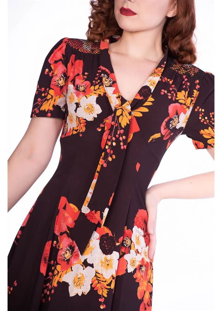 New In Sheen Izzy Floral 40's Dress Burgundy