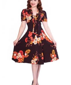 New In Sheen Izzy Floral 40's Dress Burgundy