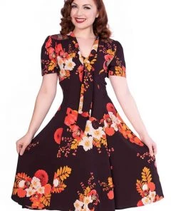 New In Sheen Izzy Floral 40's Dress Burgundy