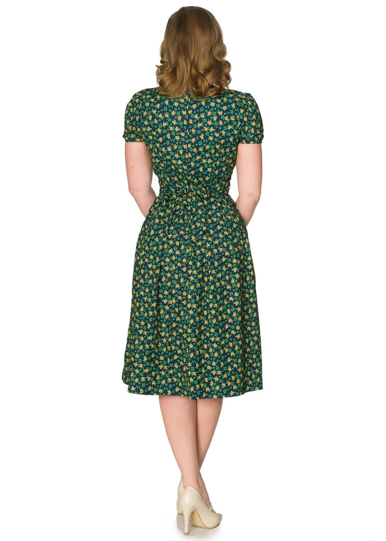 New In Sheen Valentina Floral 40’s Dress Green