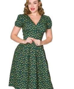 New In Sheen Valentina Floral 40’s Dress Green