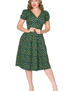 New In Sheen Valentina Floral 40’s Dress Green