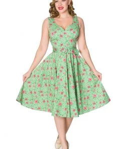 New In Sheen Freya Floral 50's Swing Dress Green