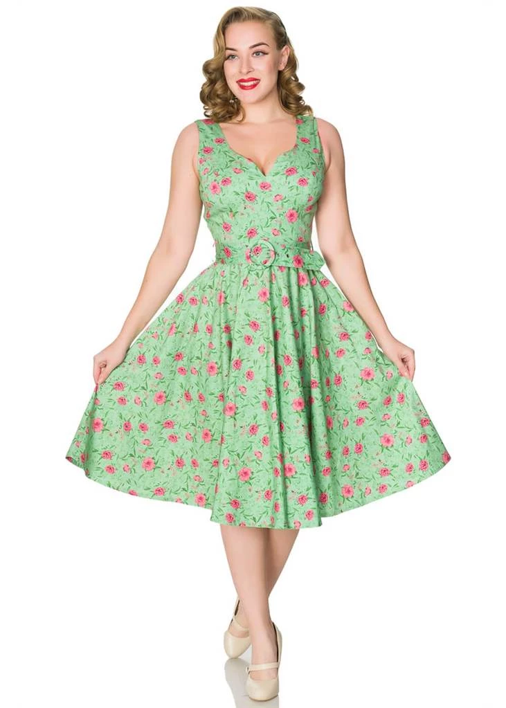 New In Sheen Freya Floral 50's Swing Dress Green
