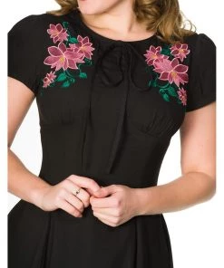 Sheen Noa Floral 40's Swing Dress Black