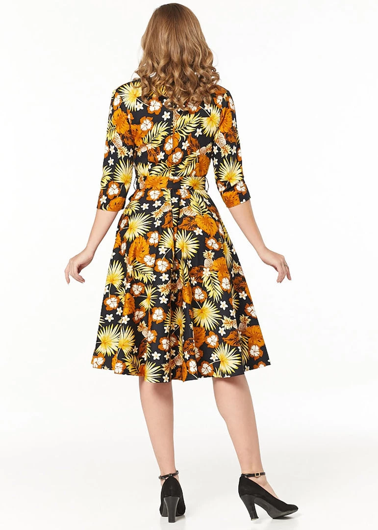 Sheen Timeless Barbara Floral 50's Swing Dress Black